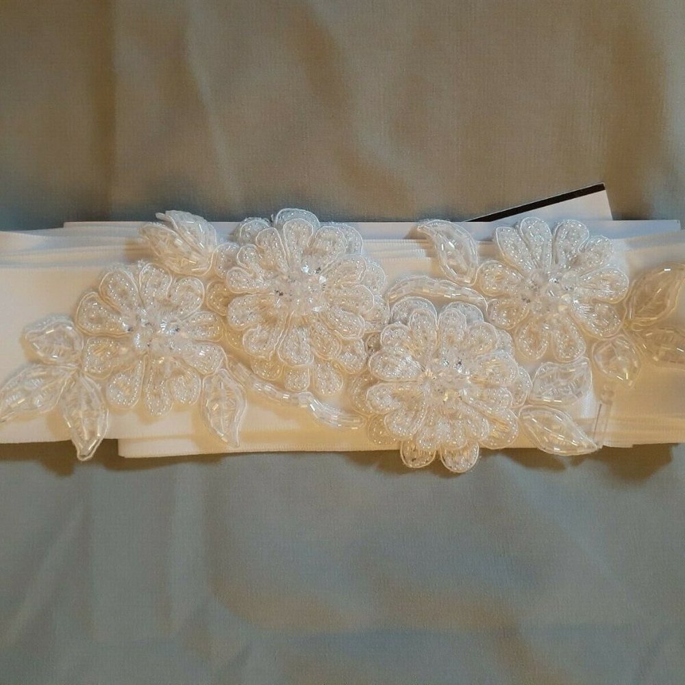 Floral Beaded Satin Belt